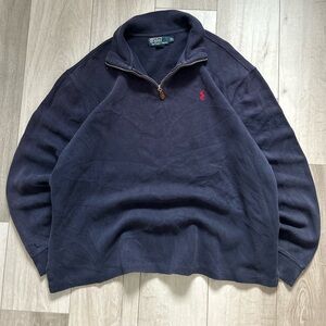 Vintage 90's Polo Ralph Lauren Quarter Zip Sweater Dark Blue Size XL